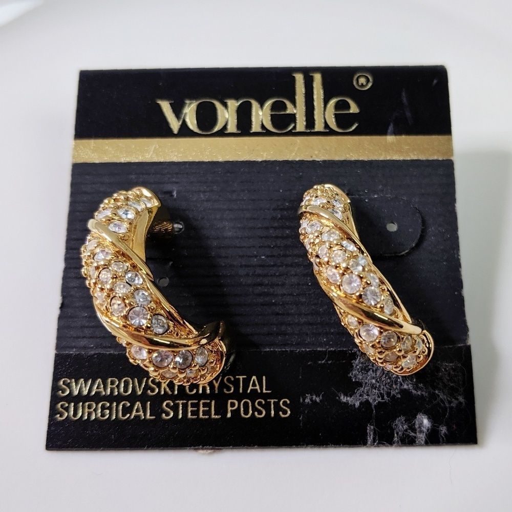 Vonelle Gold Tone Half Hoop Swarovski Earrings